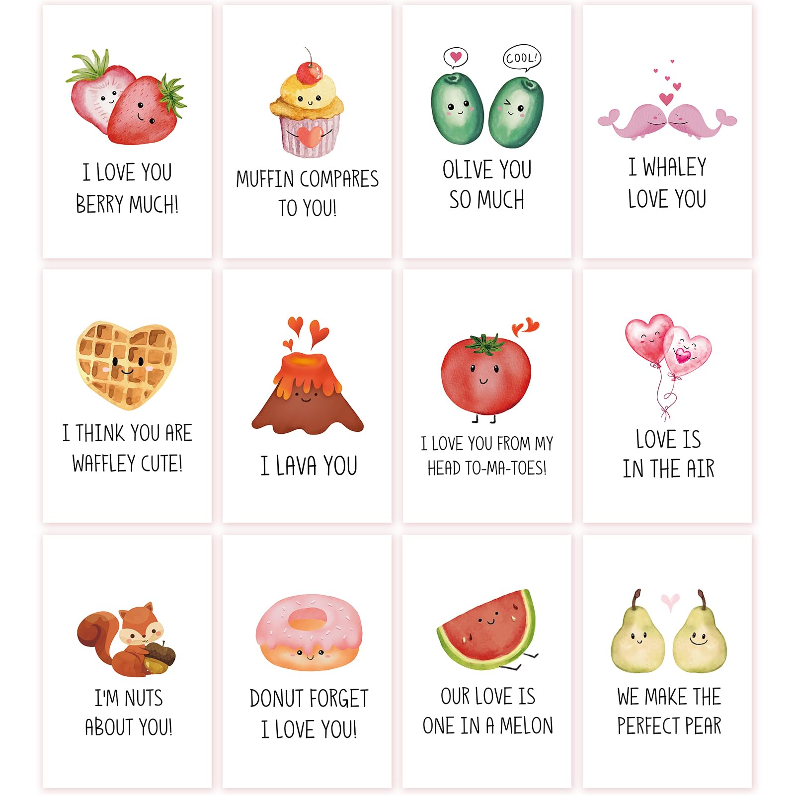 Naixiwen Cute Pun Valentine's Day Cards Set, 24 Pack Funny